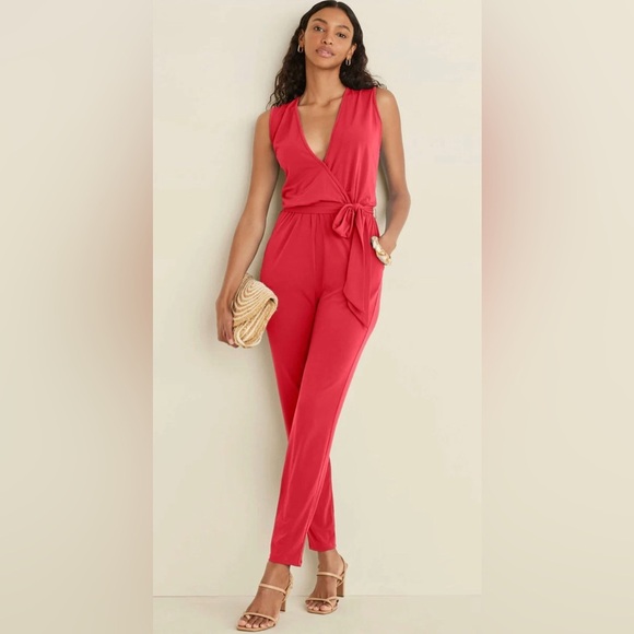 VENUS Vibrant Red V-Neck Top Wrap Tie Jumpsuit size Small NWT - Picture 1 of 14